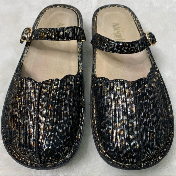 Alegria TUS-403 Women's Tuscany Leopard Print Mules Black Gold Size 8 - Picture 5 of 11